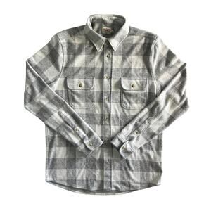 Faherty Brand Plaid Button Front Knit Flannel Shirt Gray White Medium